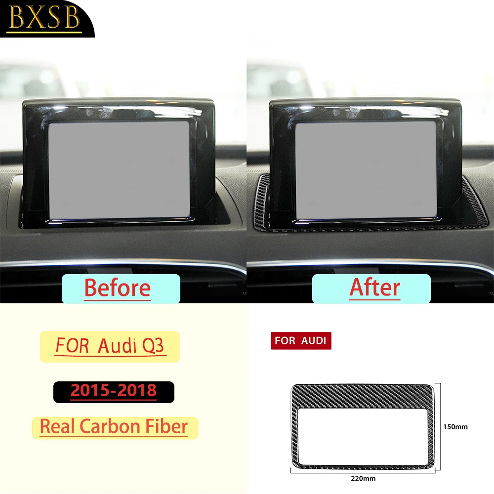 For Audi Q3 2015-2018 Car Center Console Display Frame Trim Real Soft Carbon Fiber Interior Accessories Decoration Stickers