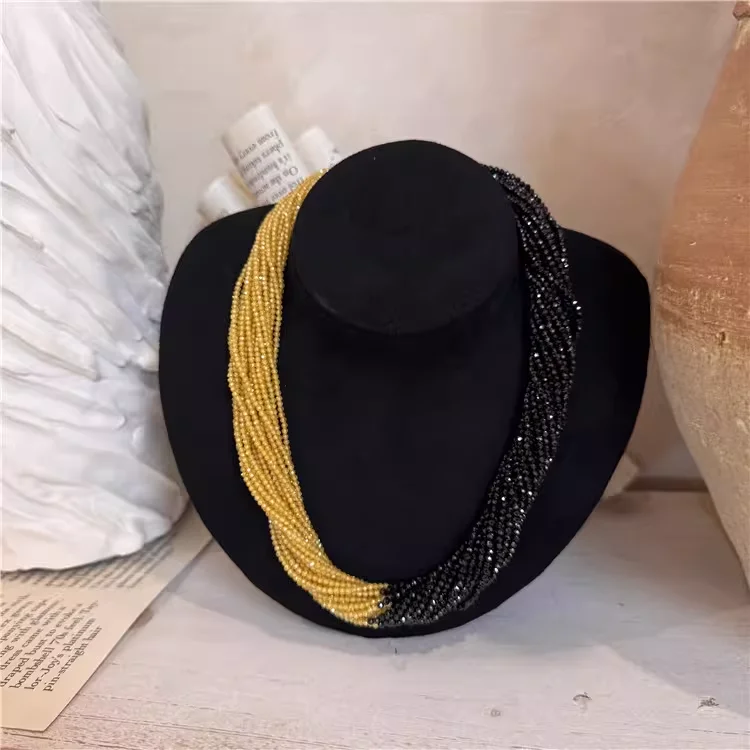 Black Spinel Yellow Amethyst Multi-Layer Choker Necklace