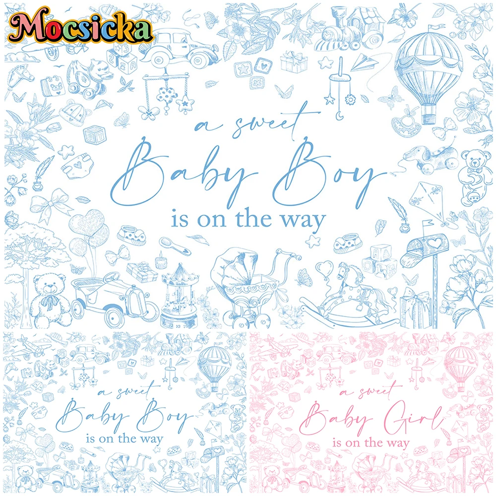 Mocsicka Photography Backdrops Gender Reveal Birthday Blue Pink Decorations Baby Shower Boy Girl Photo Backgrounds Studio Banner