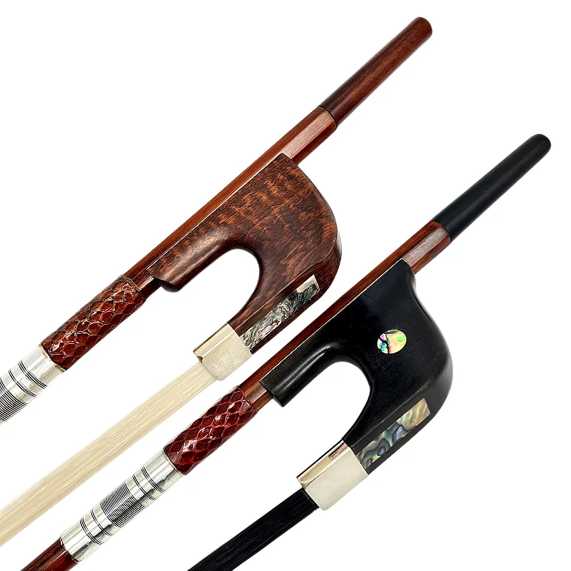 Francja/w stylu niemieckim 4/4 3/4 1/2 kontrabas bow,Brazilwood/Snakewood/czarne włókno węglowe/drewno Pernambuco, biały/czarny koński włos