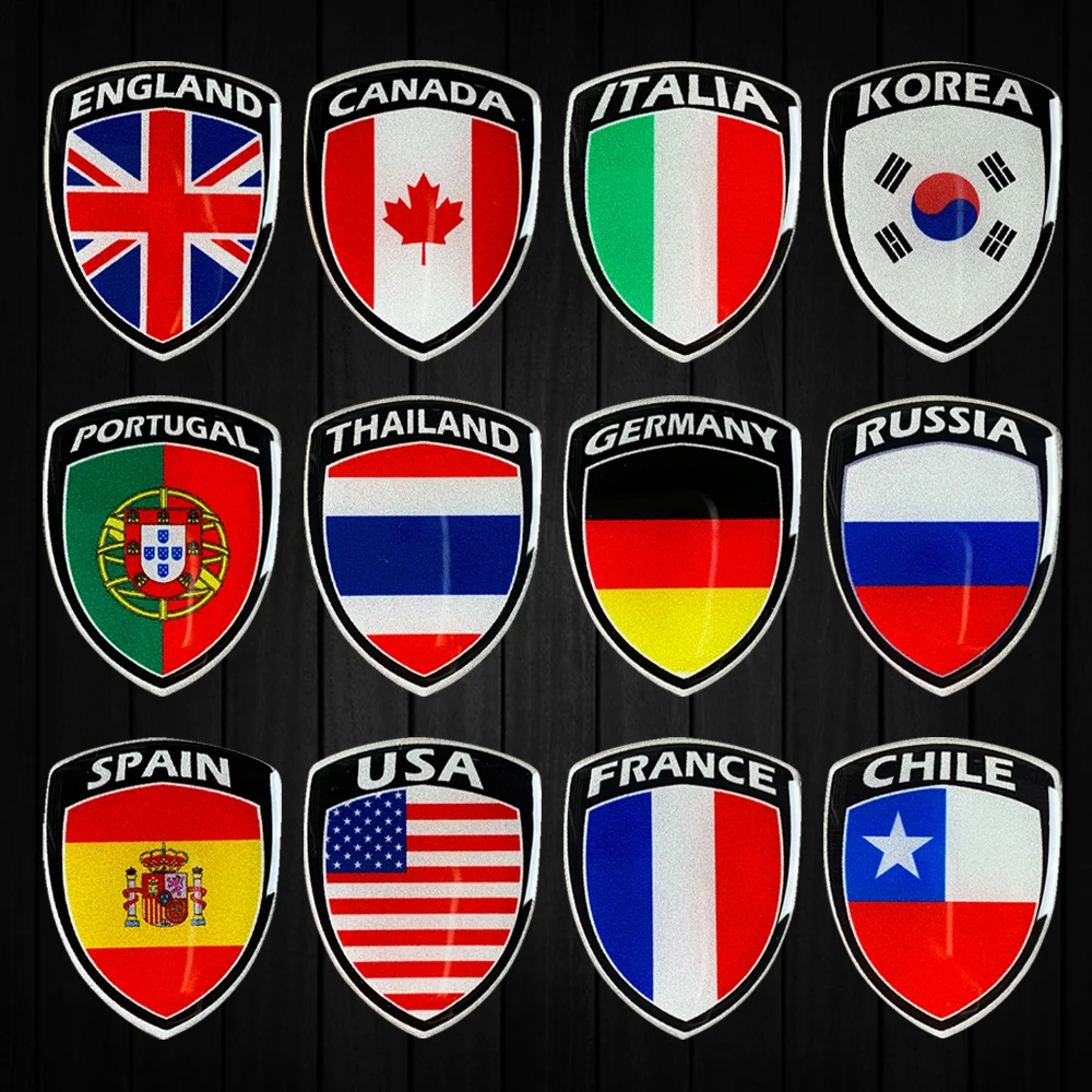 3D Reflective Epoxy Resin National Flag Stickers Motorcycle Scooter Body Fuel Tank Helmet Motor Shield Emblem Decals Accessories
