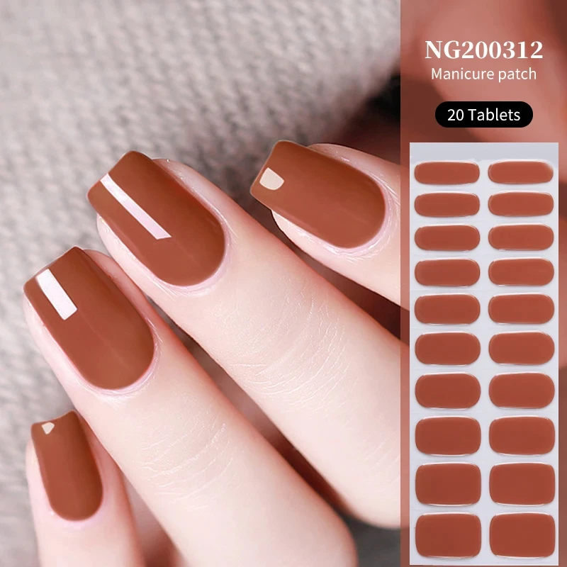 Solid Color Gel Nail Strips Patch Sliders Red Nude Color Adhesive Full Cover Gel Nail Stickers UV Lamp Cured Manicure Decoration