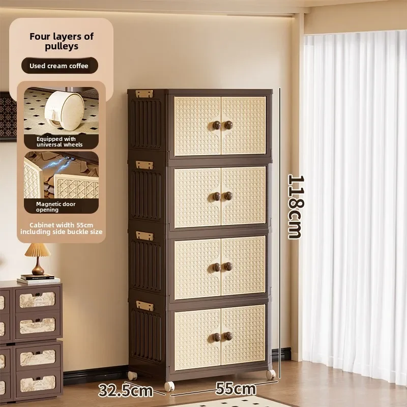 Storage Cabinet Household Folding Storage Box Antique Living Room Snack Cabinet Large Capacity Bedroom Multi-layer Locker