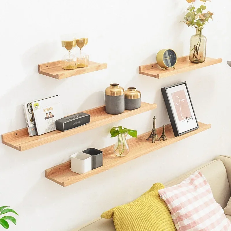 12x30cm Solid Wood Wall Rack for Living Room Bedroom Straight Line Partition Organizer Background Decorative Storage Shelf