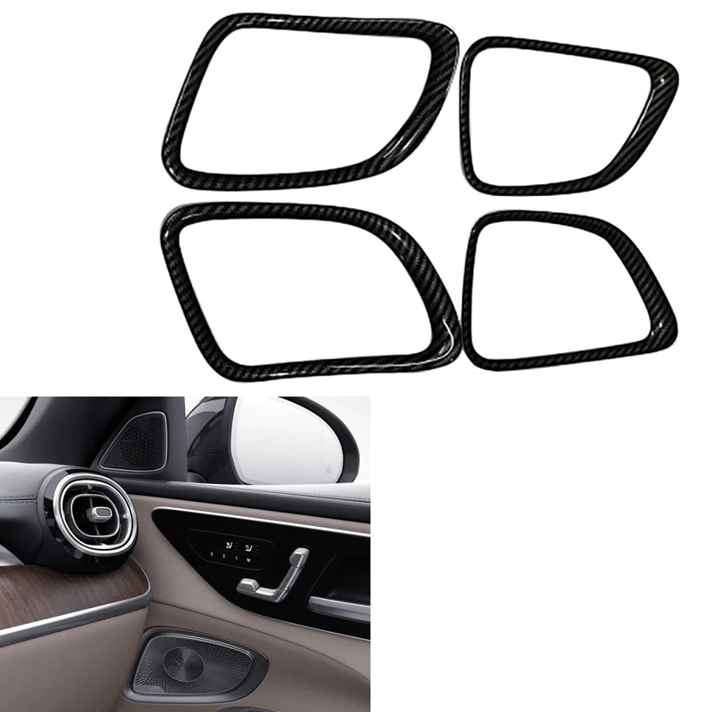 4Pcs Carbon Fiber Side Door Audio Speaker Cover Decorative Ring Cover Trims For Mercedes Benz C-Class W206 2021 2022