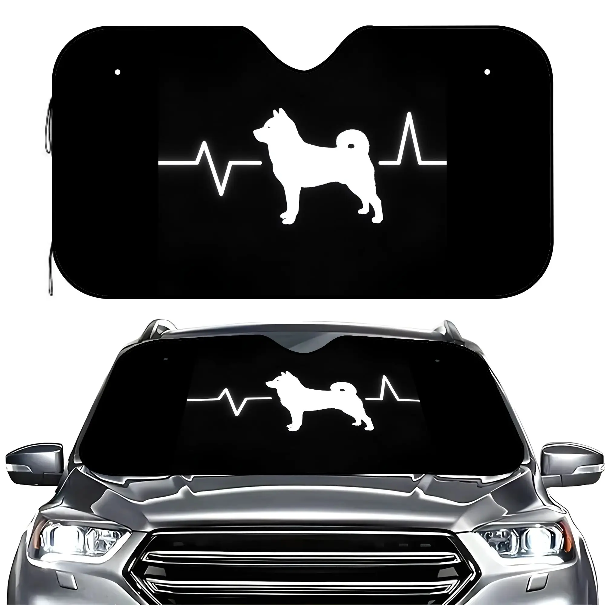 Husky Heartbeat Car Windshield Sun Shade, Foldable UV Ray Reflector Visor for SUV Trucks, Keeps Vehicle Interior Cool