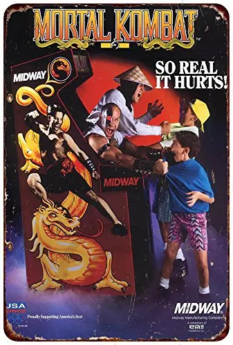 1p, cartel de Metal personalizado Kraze Mortal Kombat Midway Arcade Game Ad reproducción Vintage-señal de estaño