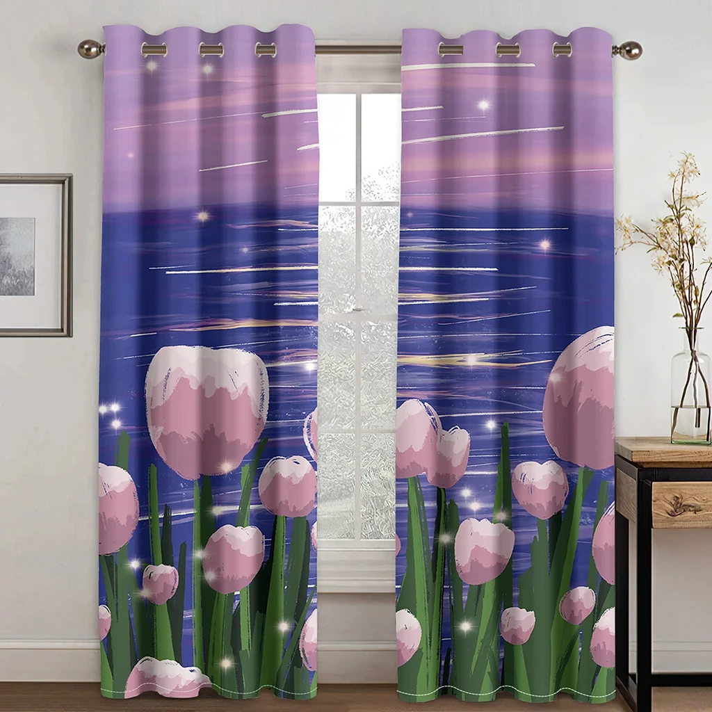 Purple Dream Tulip Flower Sea Curtains for Living Room and Bedroom Window Treatment Opaque Blinds New Fashion Various Pattern