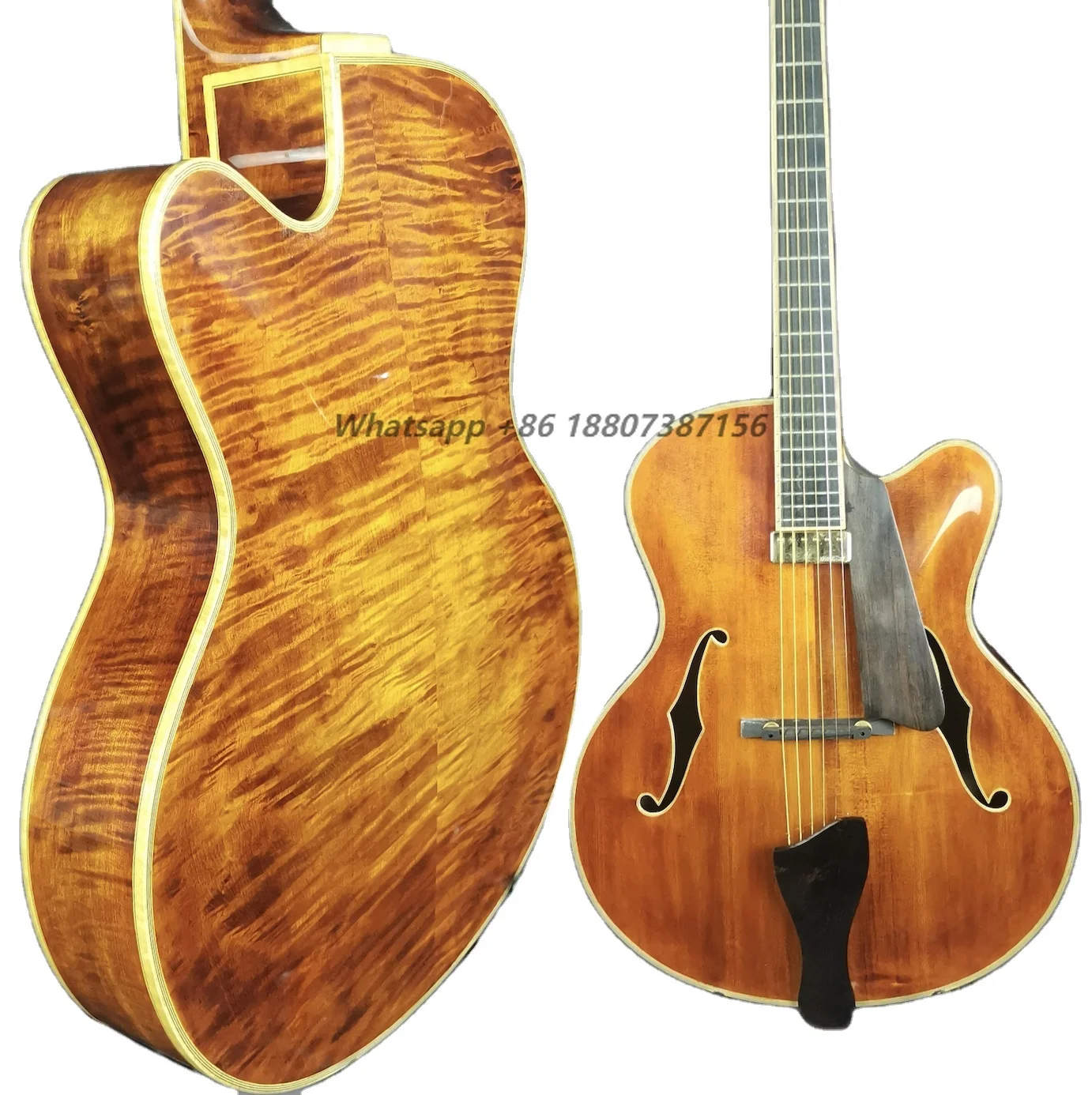 

Handmade 16-Inch Hollow Flamed Maple Archtop Spruce Top Electric Jazz Guitar with Ebony Fingerboard Discount Cutaway