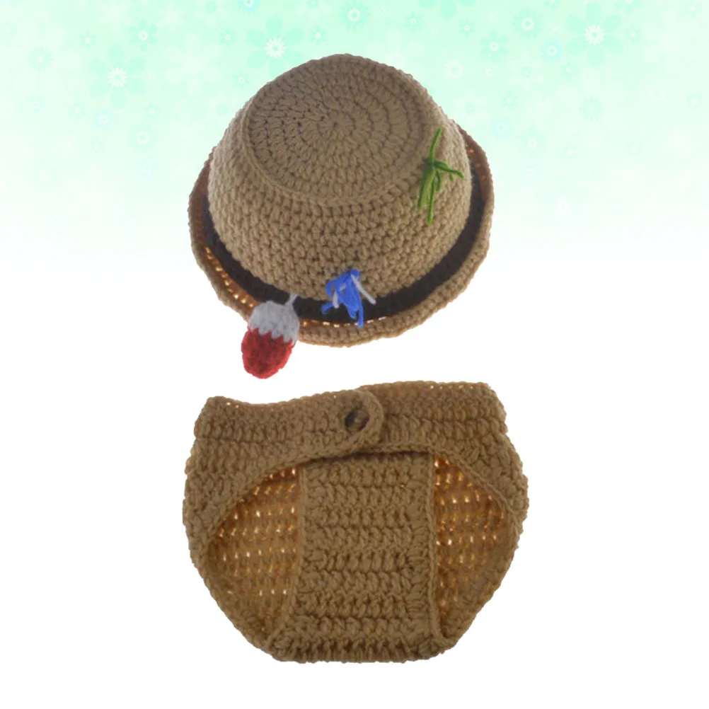 

2 шт., одежда для детской фотографии, шерстяной вязаный костюм, комплект, шапка рыбака, брюки, реквизит для фотосессии новорожденных, наряд для фотосессии