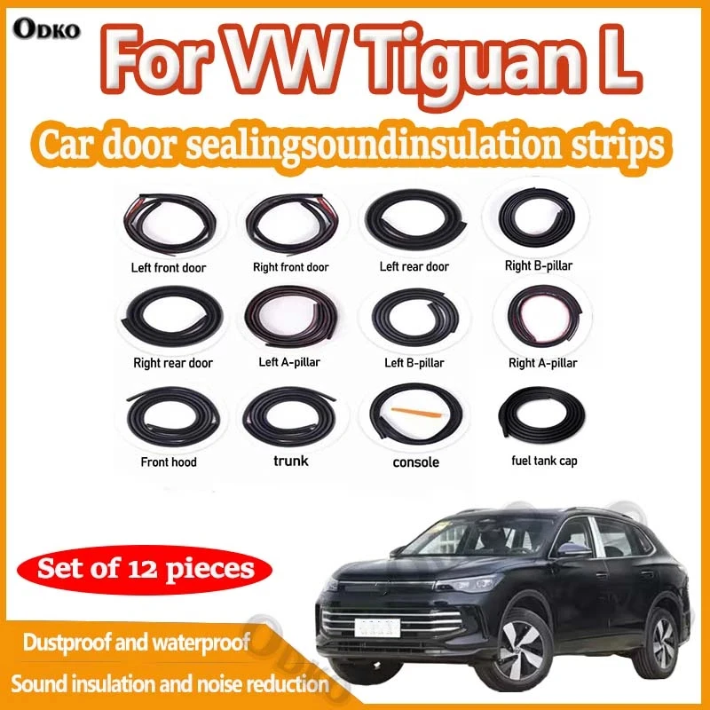 Car Door Seal Strip Rubber Noise Insulation Dustproof Seal Strip Not easy to Fall off For VW Tiguan L Car Accessories 12Pcs