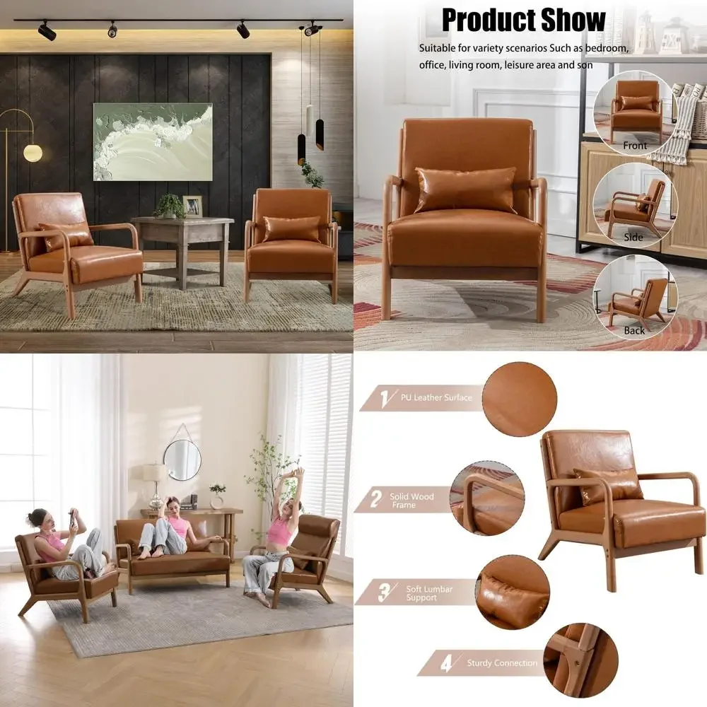 

Комплект из 2 кресел Century ern Accent, кресло для чтения из искусственной кожи с поясничной подушкой, мягкие кресла для гостиной или спальни