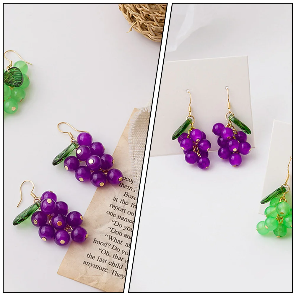 Grape Bunch Earrings Unique Fashion Female Interesting Gift Fashionable Decorative Plastic Jewelry Fruit Series