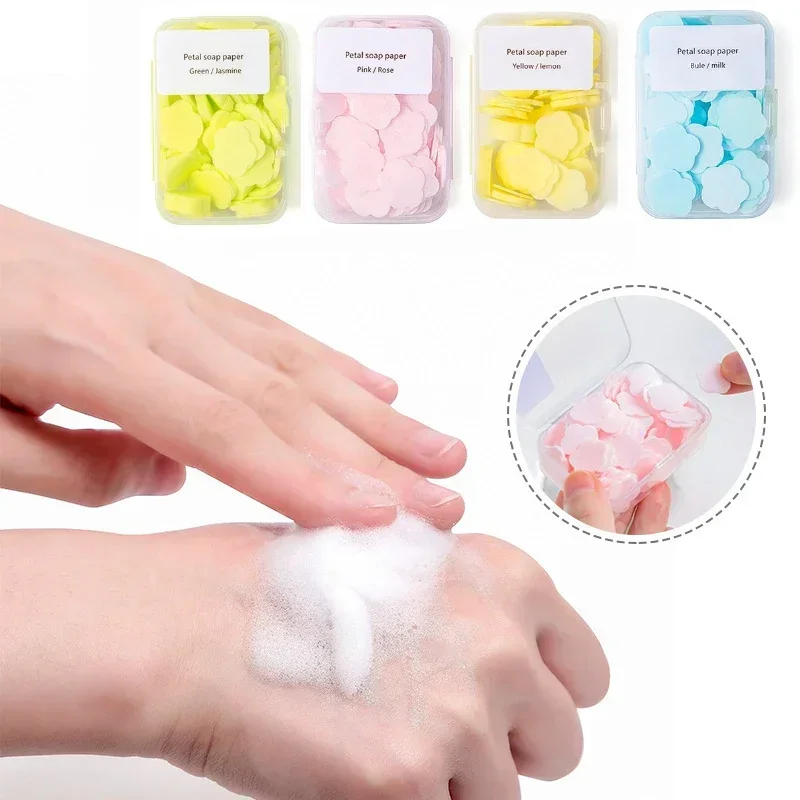 100 Pcs/Box Mini Cleaning Soaps Portable Hand Wash Soap Papers Scented Slice Washing Hand Bath Travel Small Soap