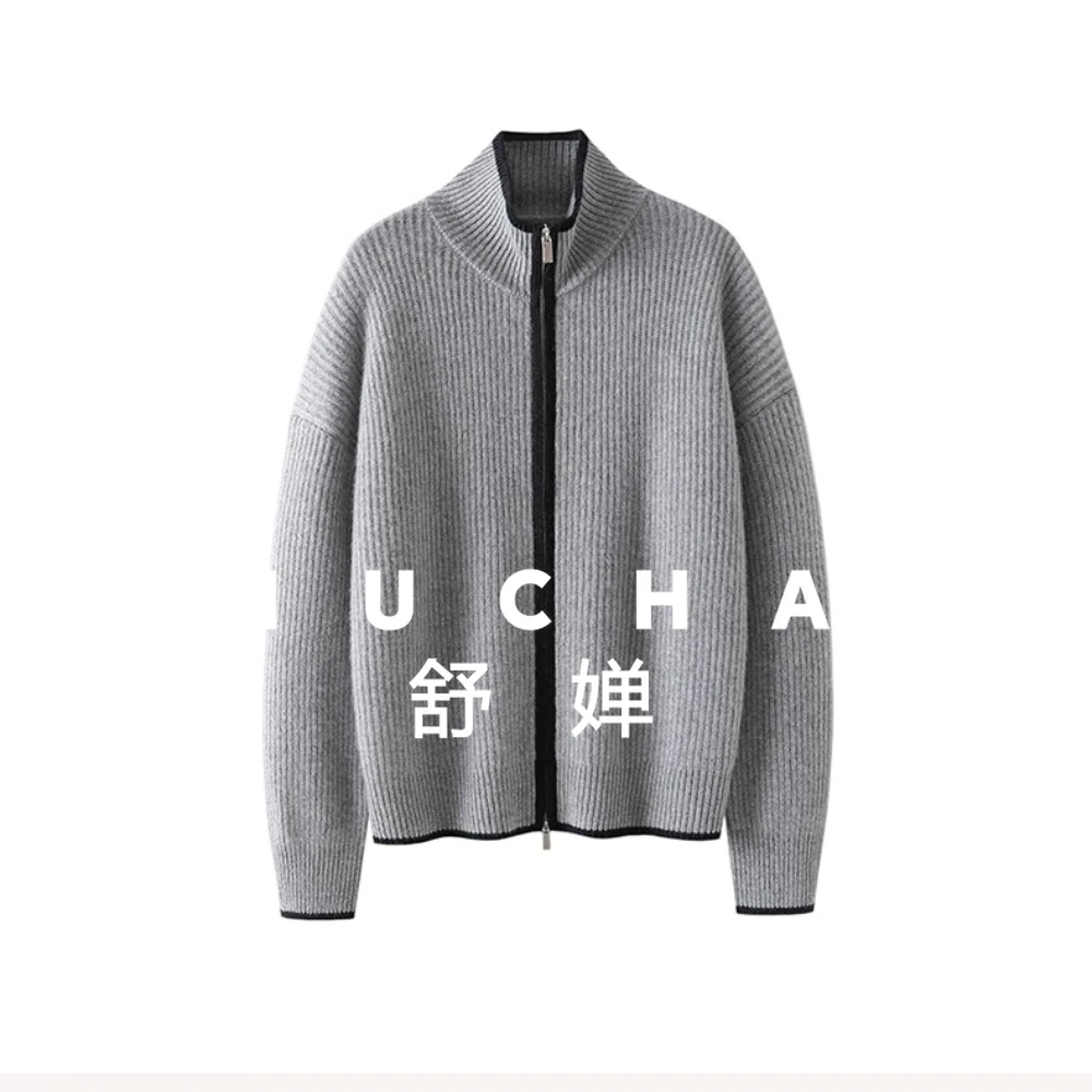 

Утолщенный цветной кардиган из 100% чистого кашемира, женский кашемировый свитер, куртка-кардиган на молнии, 440 г