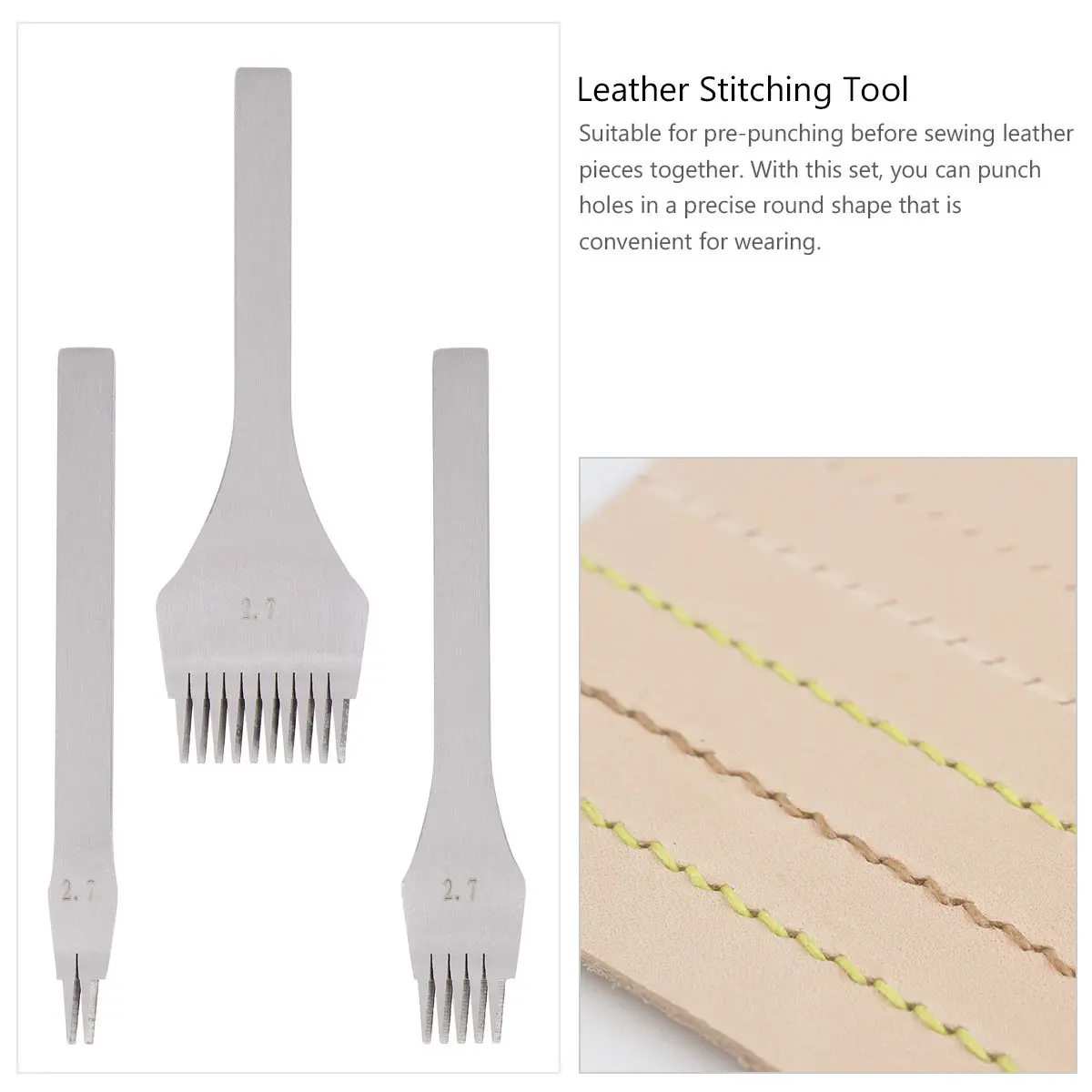 

3Pcs Premium Hole Punch Tool Set High Strength Steel Rhombus Tooth for Precise Round Holes Craft Stitching