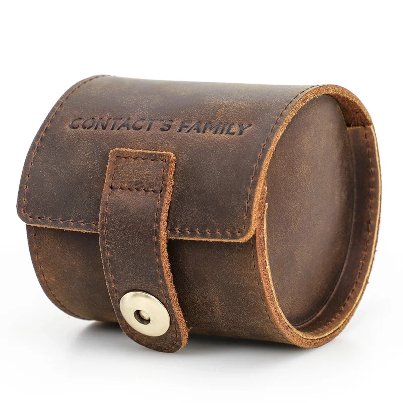 Vintage Cow Leather Single Slot Watch Roll Case Retro Portable Watch Case Watch Holder Travel Jewelry Storage Pouch Organizer