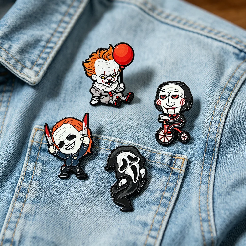 4Pcs/Set Newest Horror Skull Enamel Brooch Gothic Punk Metal Badge Backpack Lapel Pin Costume Jewelry Accessories Halloween Gift