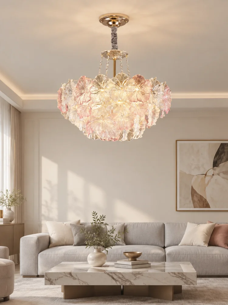 Luxury Handcrafted Gradient Petal Chandelier Soft Warm Glow Cloud Shape Ceiling Light for Living Room Artistic Interior