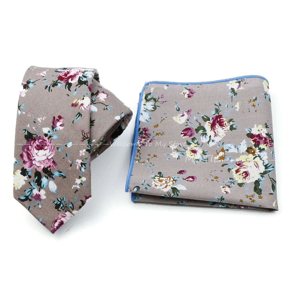 New Men's classic Cotton Floral Colorful Ties Pocket Square Handkerchiefs Set Business Wedding Party Gifts for Man Accessories