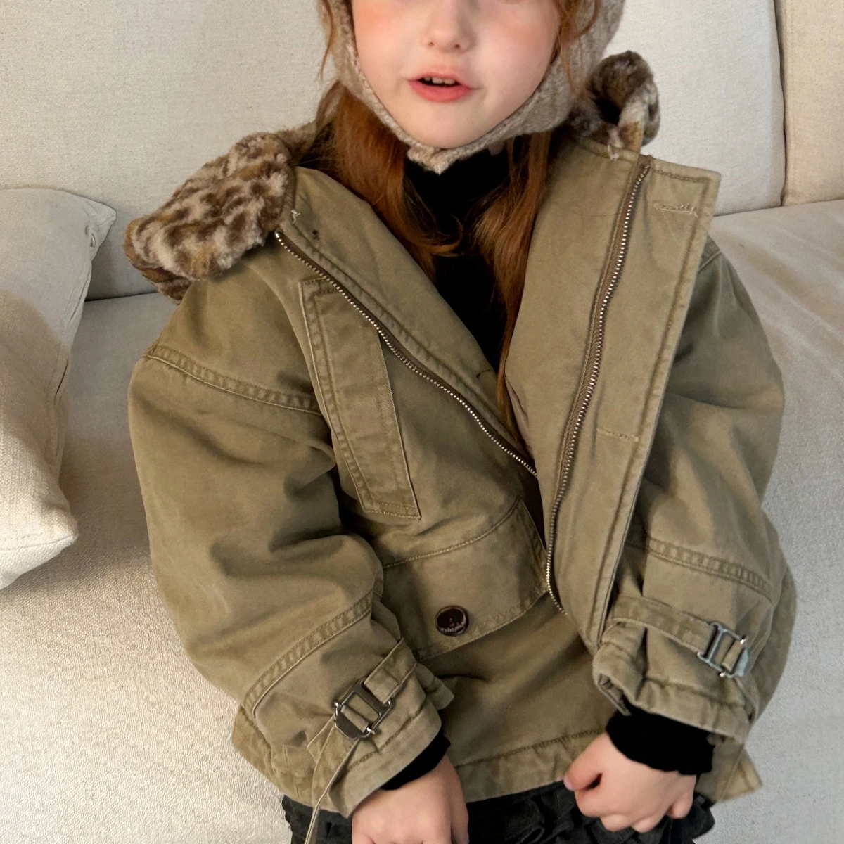 

Girls Cotton-padded Clothes 2025 Autumn and Winter New Childrens Clothes Girls Baby Leopard Print Hooded Cotton-padded Coats