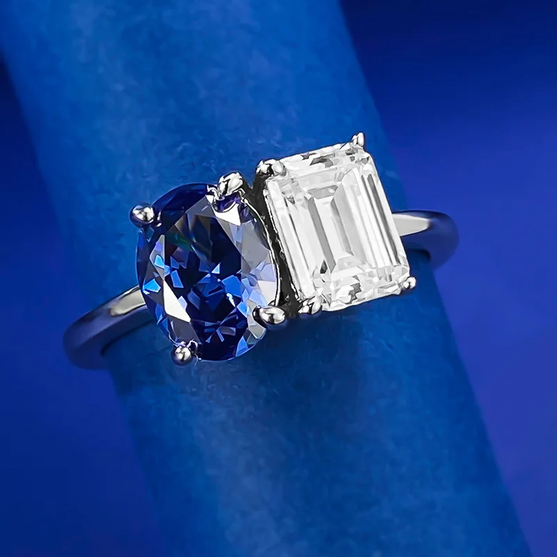 European and American New Simple Four Claw Fashion Super Flash Large Diamond Oval Tanzanian 6 * 8 High Carbon Diamond Ring Ring