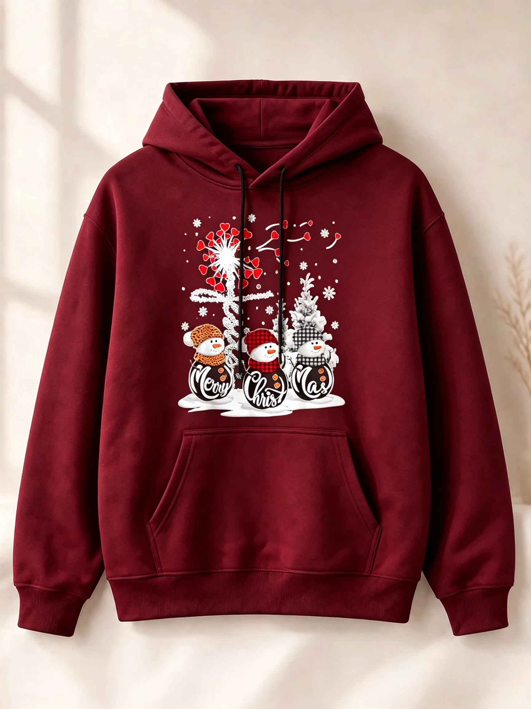 Weihnachtlicher Kapuzenpullover mit lustigem Schneemann-Motiv, T-Shirt mit Weihnachtsmannmütze, Party- und Freizeit-Weihnachtsgeschenk für Familienfreude