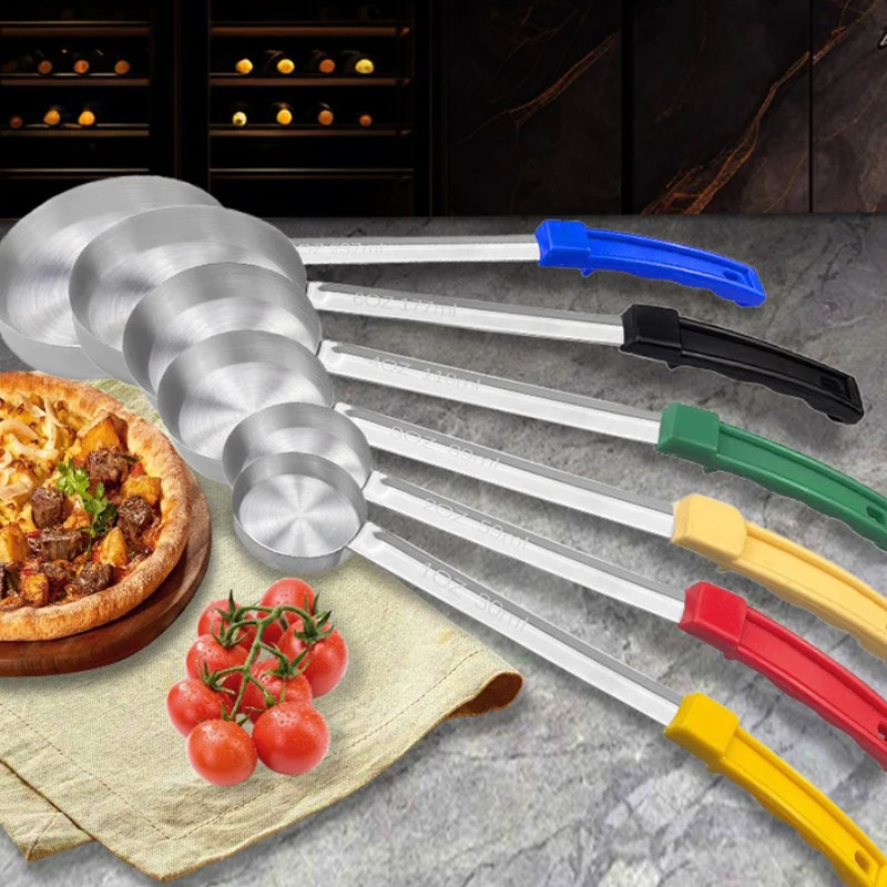 。Stainless Steel Sauce Spoon With Long Rubber Handle Anti-Hot Pizza Spread Ladle Measuring Soup Spoon Kitchen Cooking Tableware