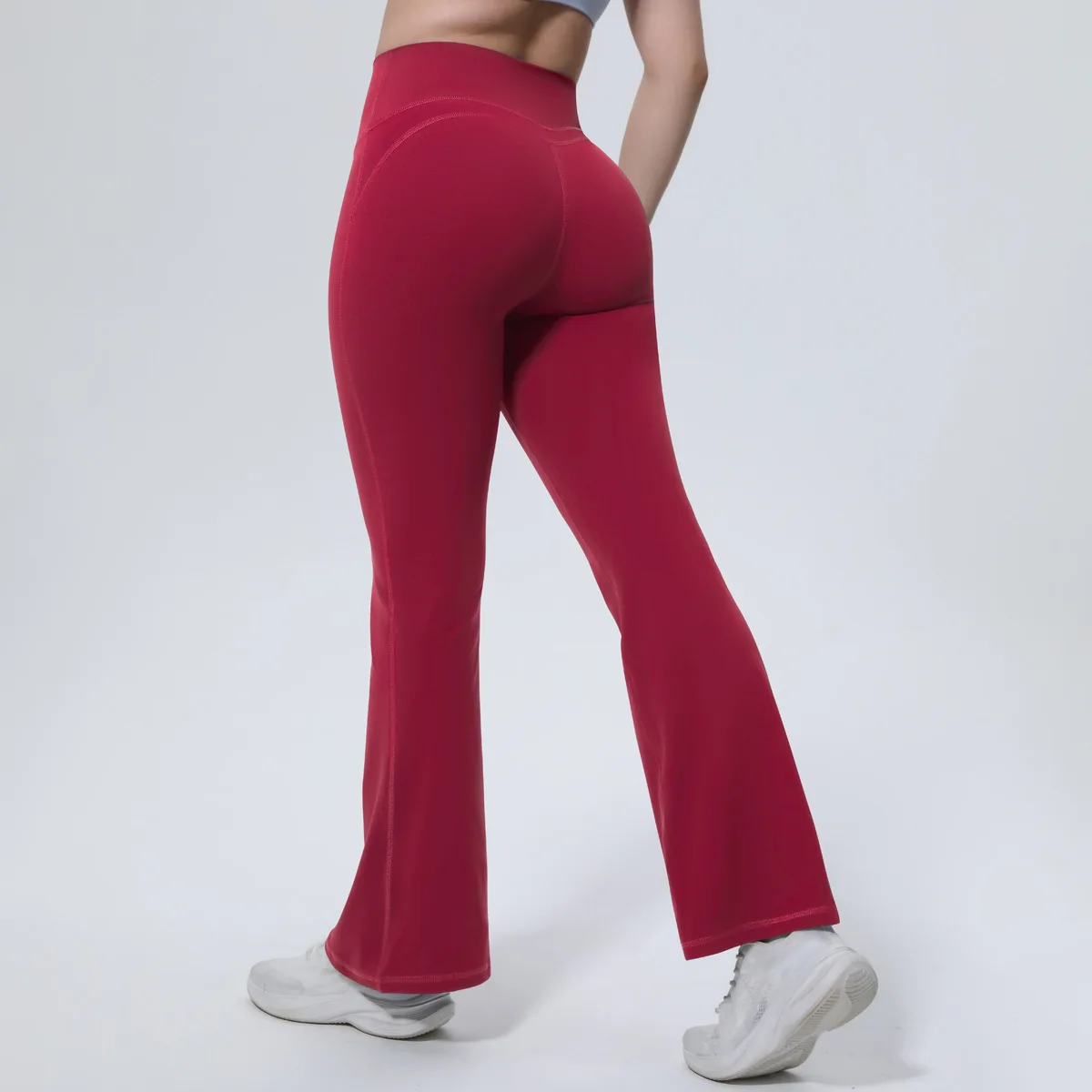 High-Waist Tummy Control Wide Leg Pants Women's Sport Running Fitness Flared Yoga Wear Color Block Pure Solid New