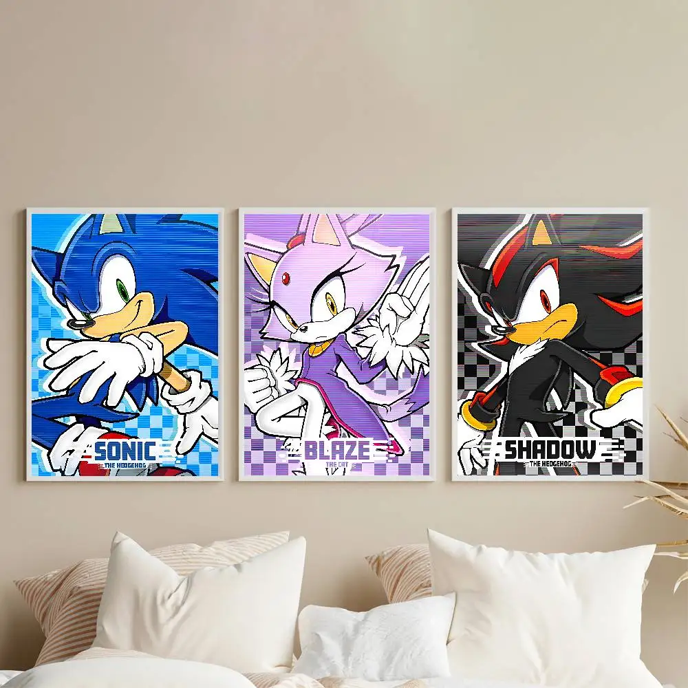 Anime S-Sonic Classic Characters Poster Gallery Prints Self Adhesive Home Decor Decoration Wall Decals Living Room Sticker