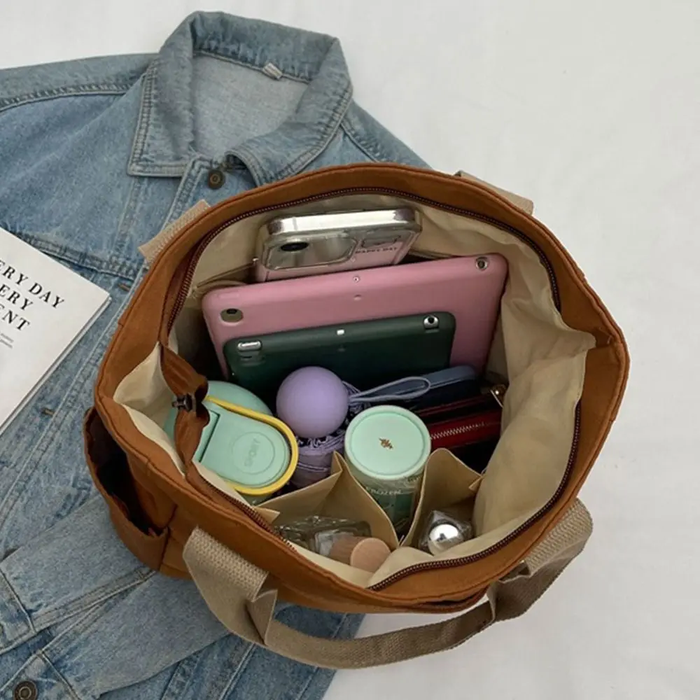 Large Capacity Lightweight Canvas Bag New Waterproof Solid Color Tote Bags Canvas Handbag Shoulder Bag for Work School Travel