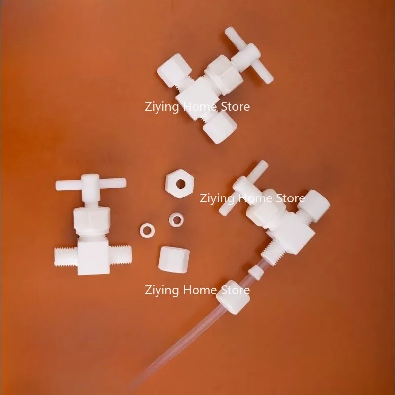 PTFE Sleeve Needle Valve, Flow Regulating Valve, PTFE Two-way Valve, 4mm, 6mm, 8mm Pipe