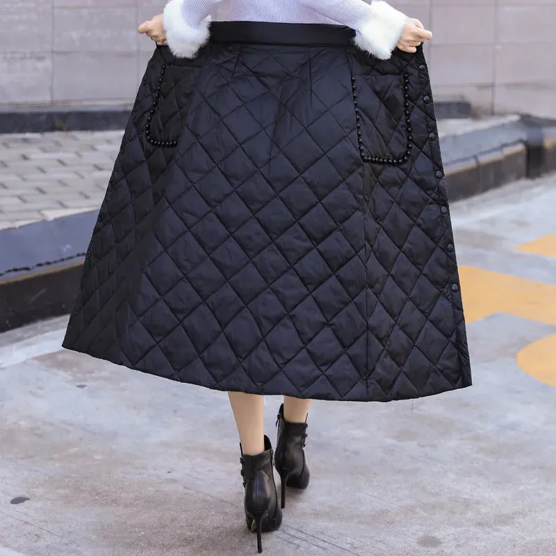 

2025 Новая модная осенне-зимняя пуховая хлопковая юбка для женщин, ветрозащитная теплая хлопковая цельная юбка средней длины с высокой талией, женские