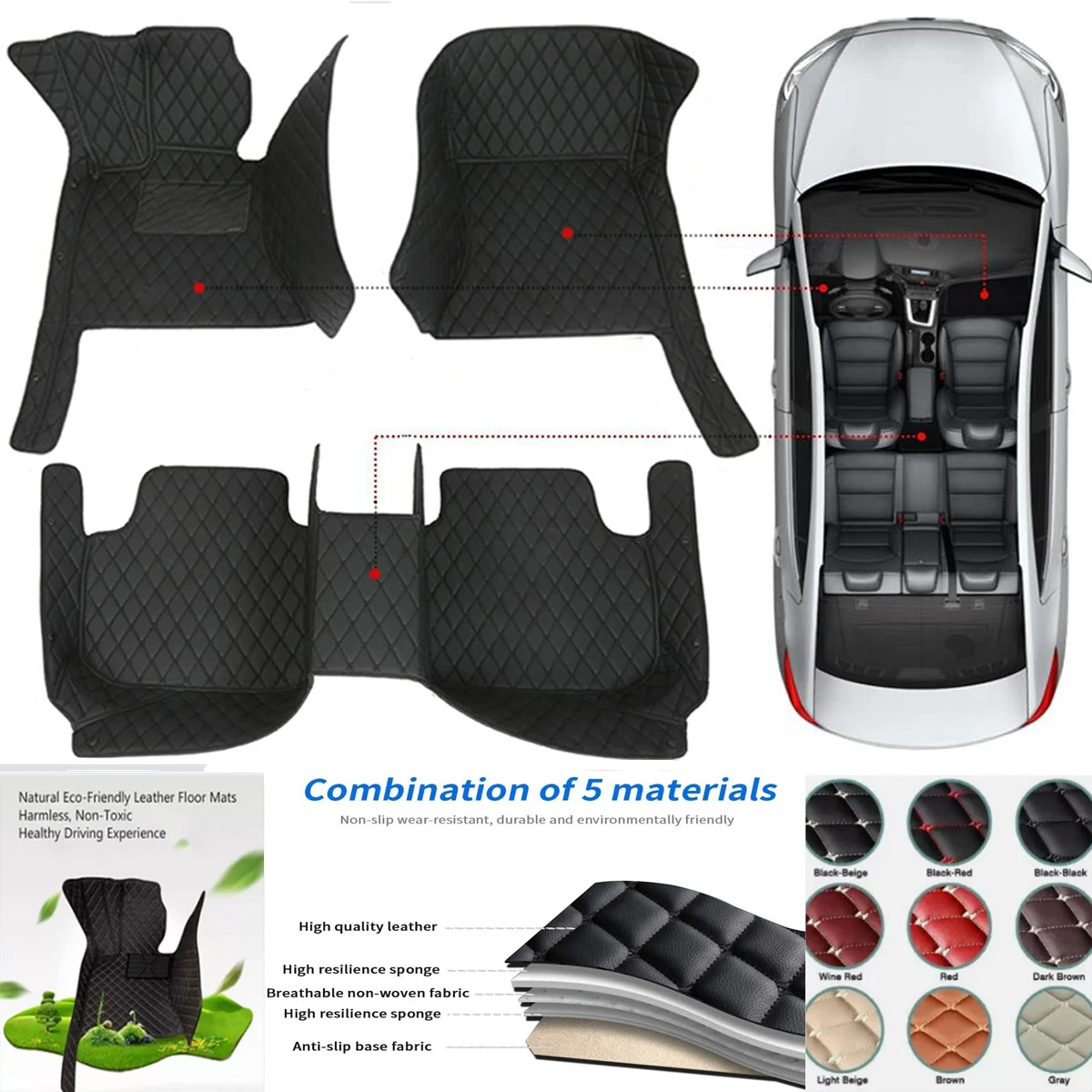 3D PU-leather Waterproof Custom Car Floor Mats For KIA Quoris K9 K900 Auto Carpets Accessorie Floor Liners