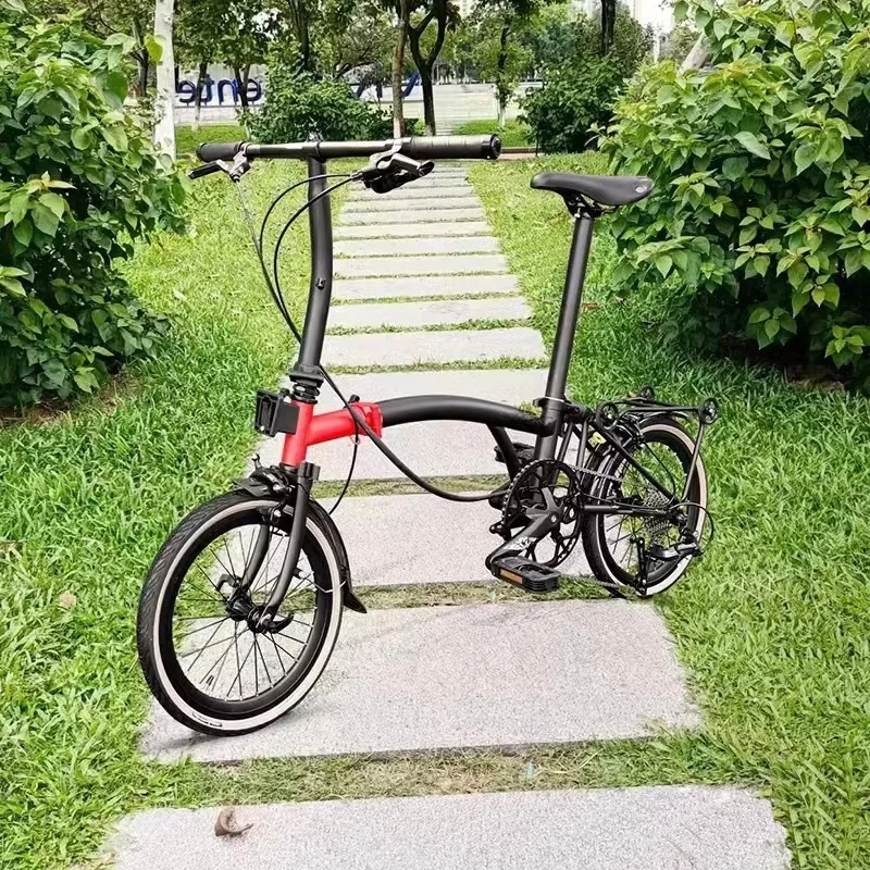 

16-дюймовый портативный складной велосипед, 3-секционный туристический велосипед, 9 скоростей, для взрослых и детей, легкий, с женской стальной вилкой, V-образный велосипед