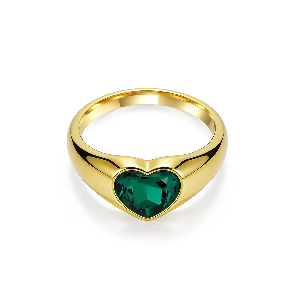 French Vintage Heart Gemstone Rings for Women 316L Stainless