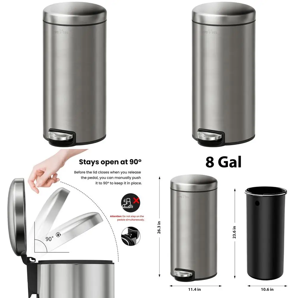 

Мусорное ведро с педалью и крышкой, 8 галлонов, из матовой нержавеющей стали, устойчивое к отпечаткам пальцев, для кухни и дома (серое)