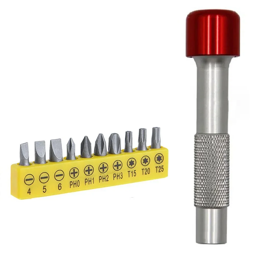 Screwdriver Bit Handle Multifunctional Aluminum Handle or 4/5/6/PH0/PH1/PH2/PH3/T15/T20/T25 Head 180° Rotary Bike Repairing Tool