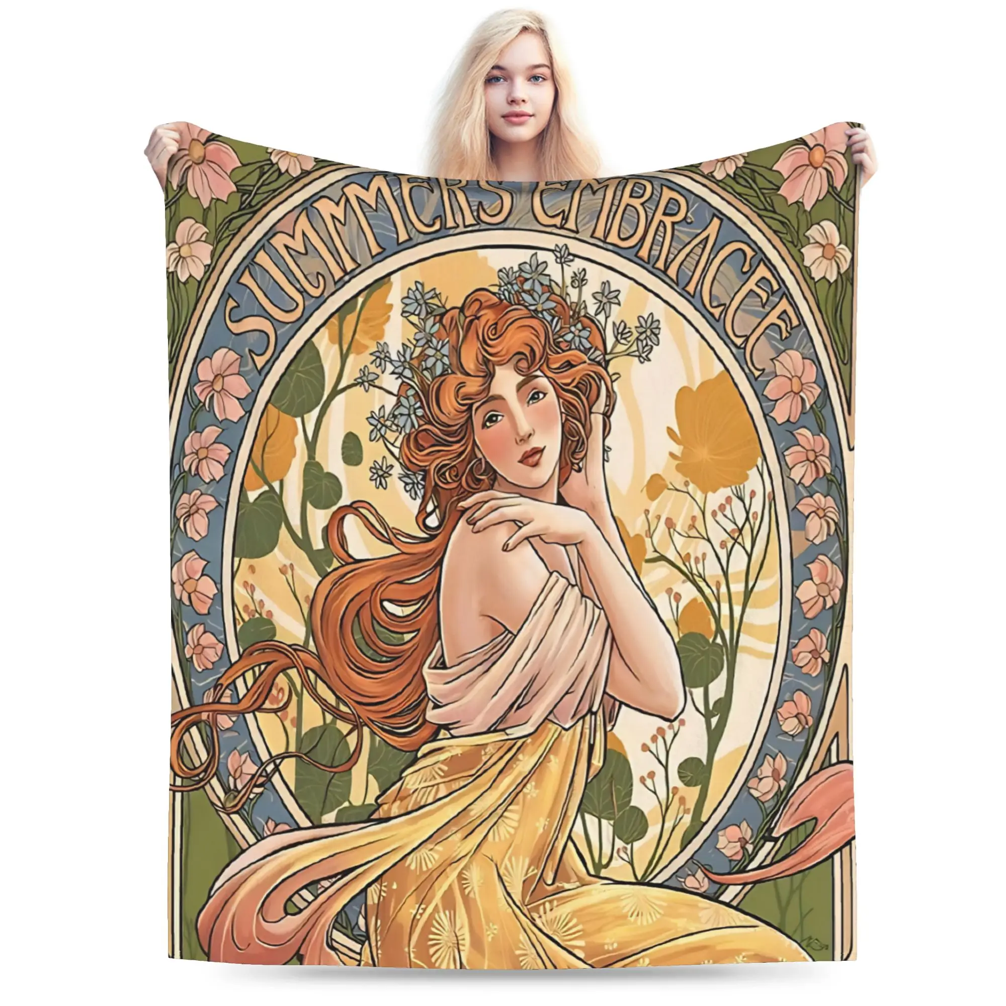 Language of Flowers Alphonse Mucha   Blanket Quality Warm  Bedding Throws Winter Students Outdoor Novelty Bedspread