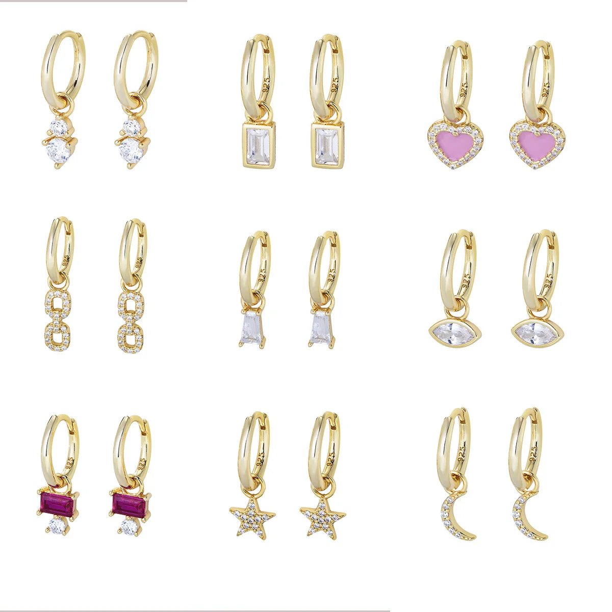 

Романтические INS модные высококачественные женские серьги-кольца из стерлингового серебра 925 пробы с кубическим цирконием и звездами в форме сердца