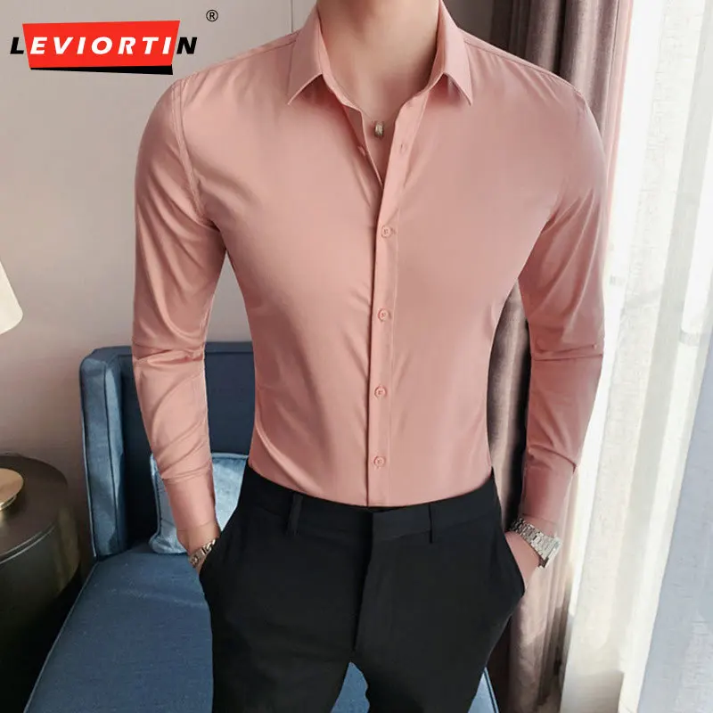 

Top Quality Autumn New Solid Long Sleeve Tuxedo Shirt Men Clothing Simple All Match Slim Fit Business Shirts Formal Wear Blouses