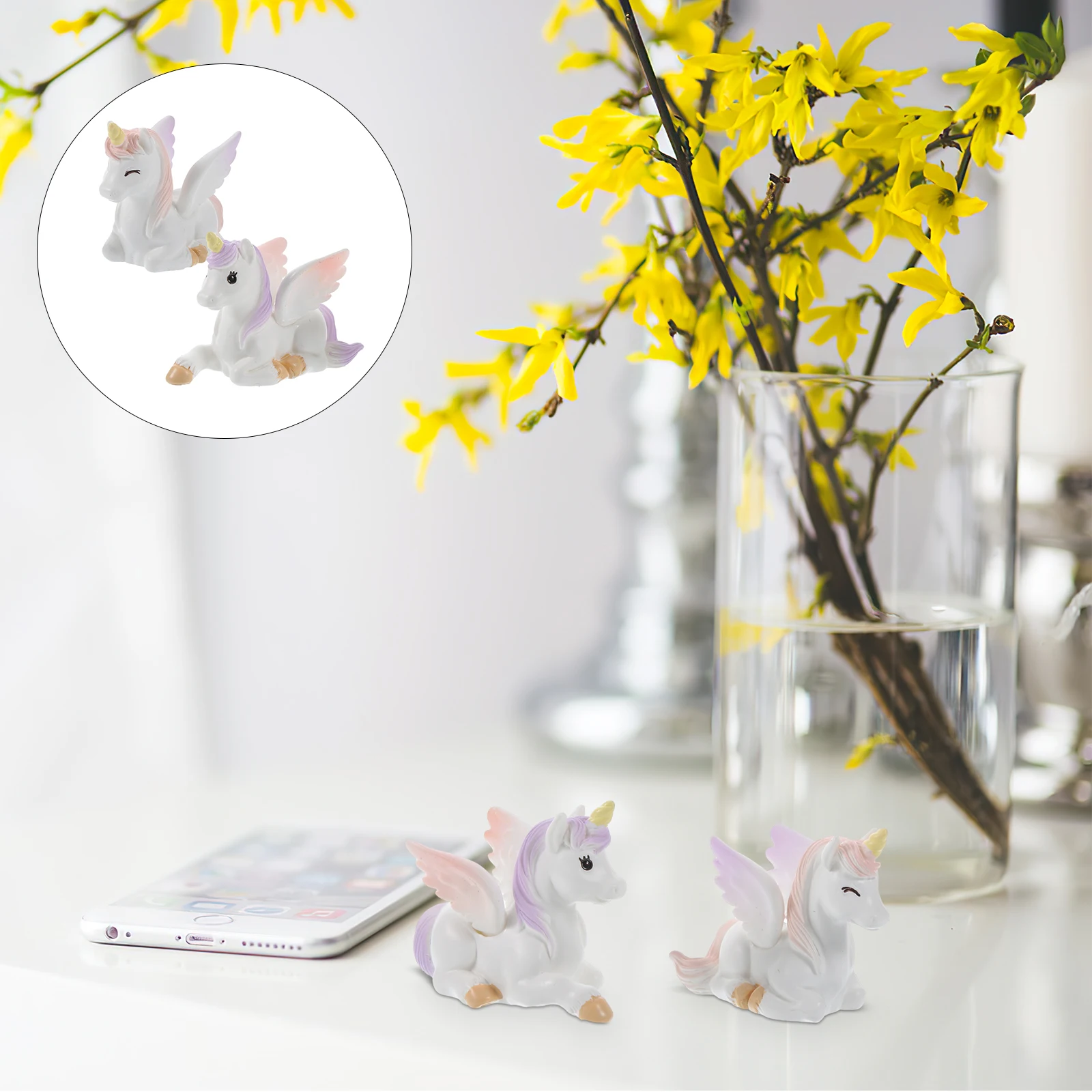 

2pcs Resin Unicorn Ornaments Mini Figurines Cute Decorations Toppers Small Statue For Cake Succulents Bonsai Garden Craft Fun