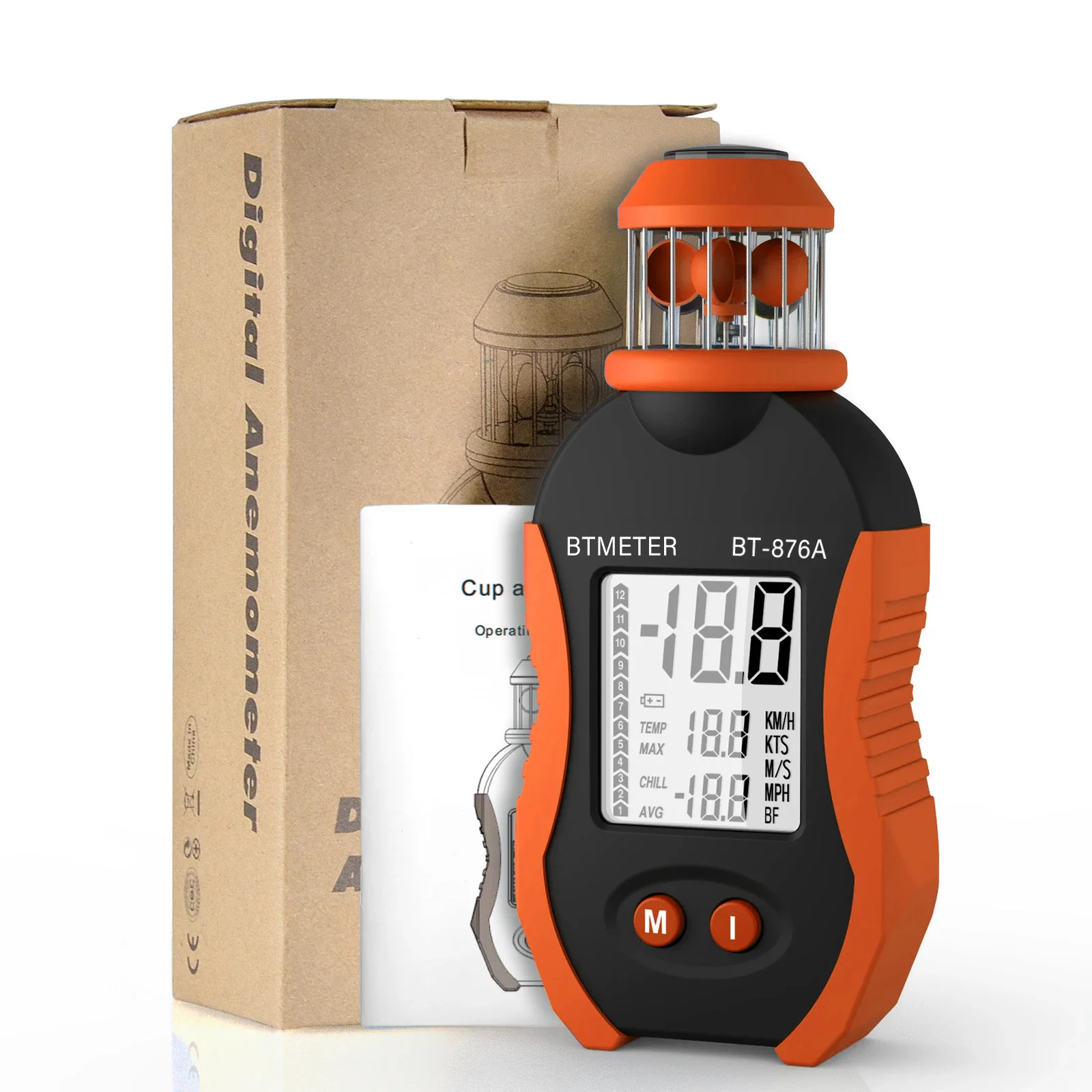 

BTMETER BT-876A Portable Cup Anemometer with LCD Display - Measures Current, Maximum, and Average Wind Speed for Shooting