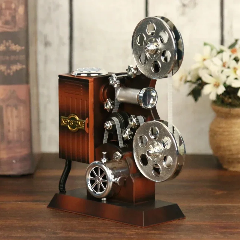

Vintage Wind-up Projector Shaped Music Box, Mirror Divided Storage Kids Creative Desktop Decor