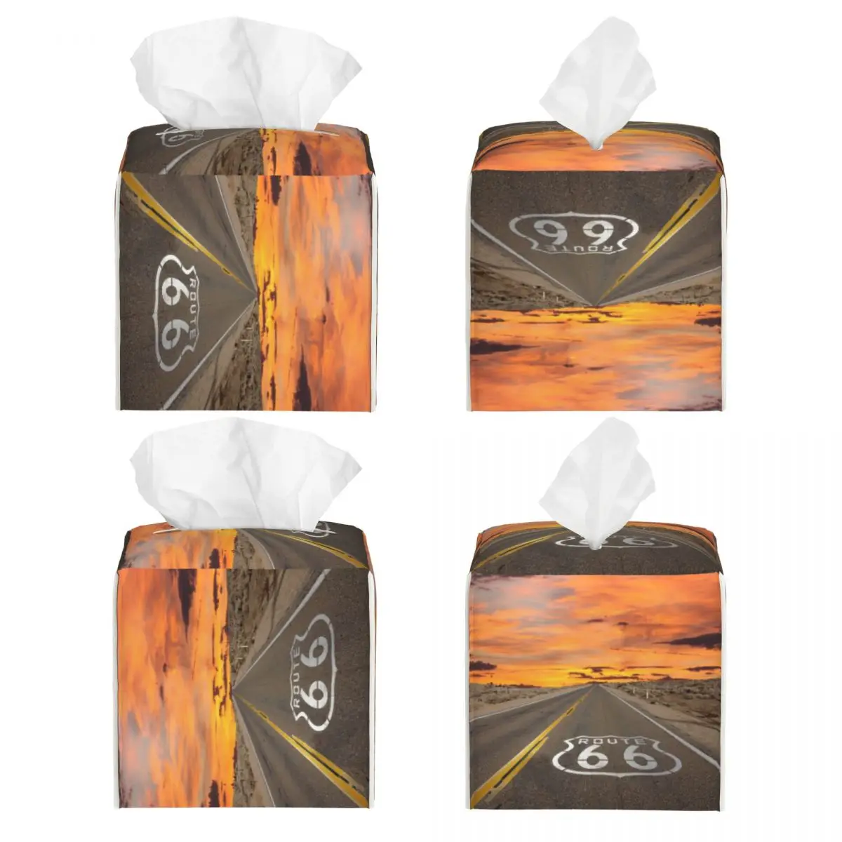 Custom Route 66 Tissue Box Cover PU Leather Square USA Highways Facial Tissues Holder for Office