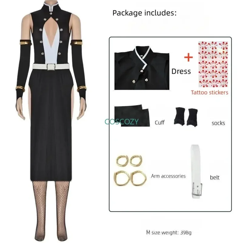 WHAT Woman Version Uzui Tengen Cosplay Costume Team Uniform Party Carnival Black Dress Anime Sticker Clothes Wig Cospla 2025 New