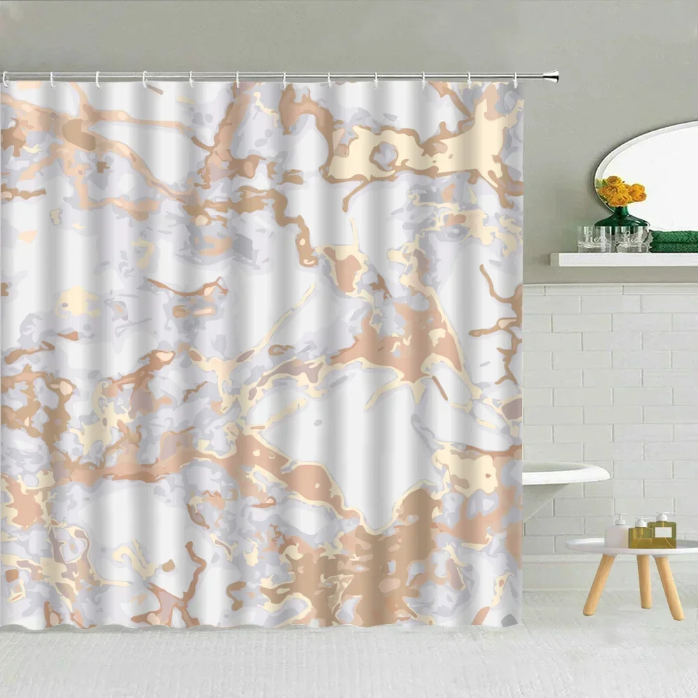 Marble Shower Curtain for Bathroom Sets Full Set Waterproof Fabric Bathroom Curtains for the Home Folding Partition Accessories