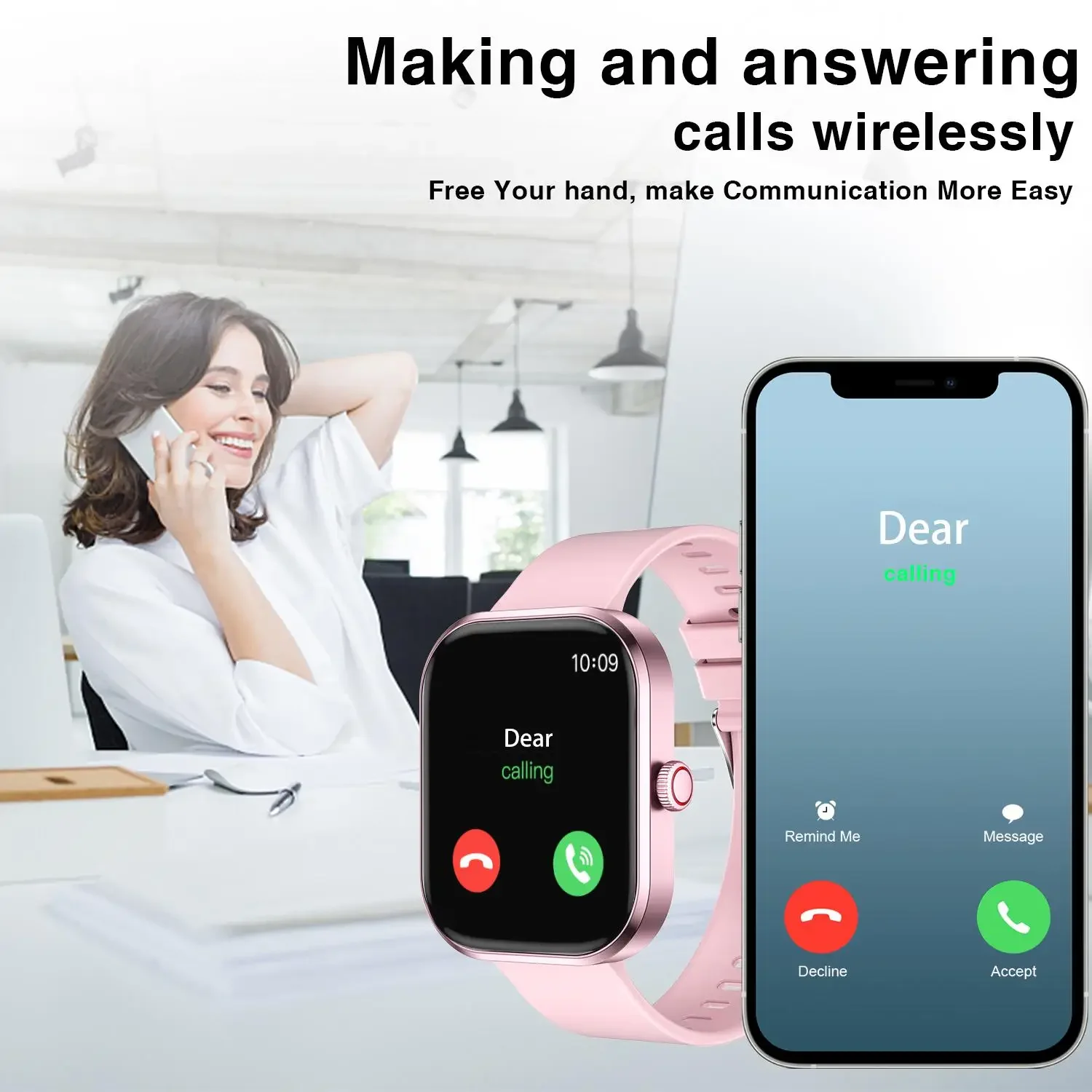 ساعة ذكية مع مكالمات لاسلكية وتنبيهات الرسائل وأوضاع رياضية متعددة – هدية مثالية للرجال والنساء #2