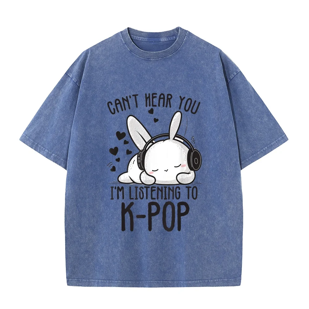 Can't Hear You I'm Listening Kpop Rabbit Merchandise T-Shirt Одежда Korean Reviews Many Men's Clothes T-Shirts For Men Funny