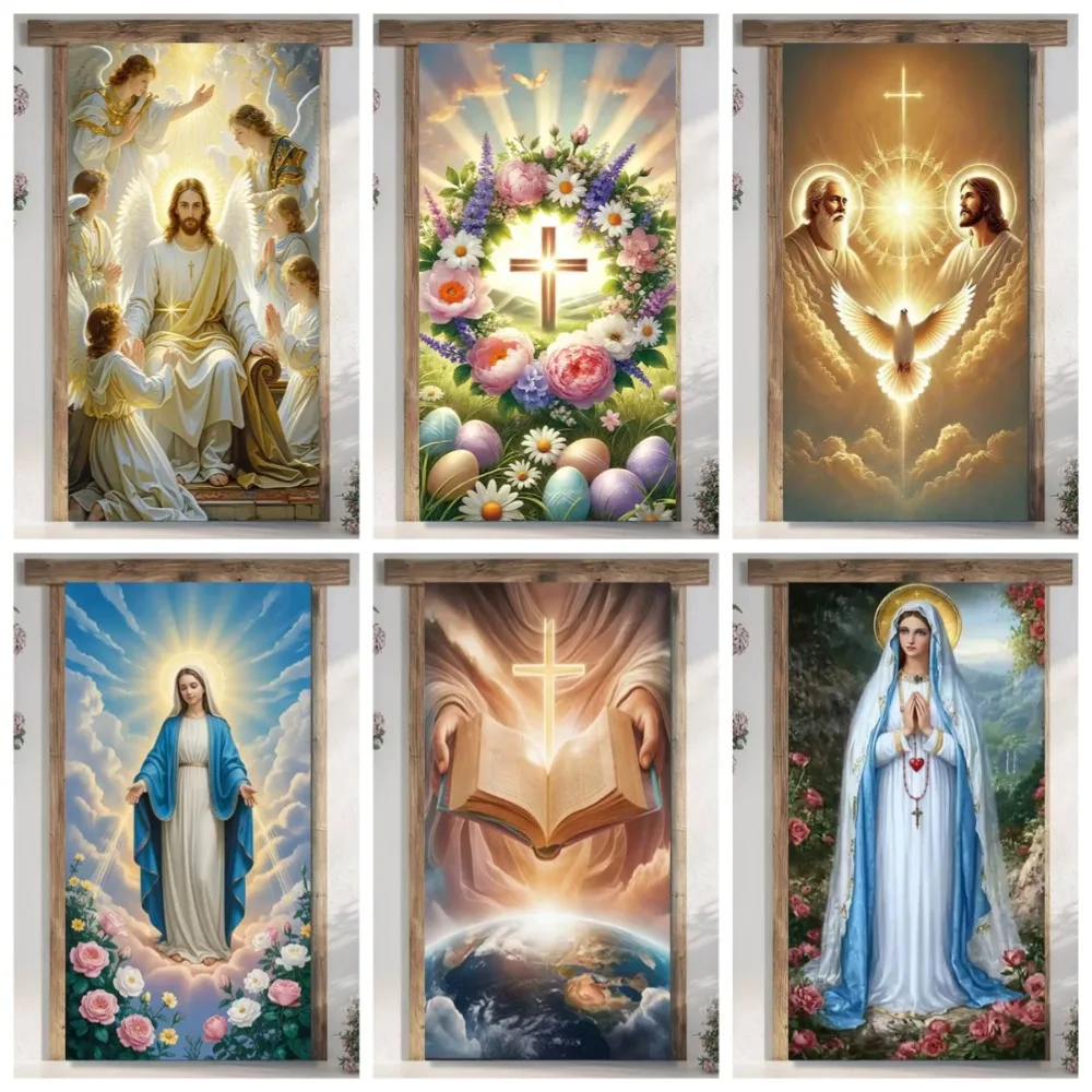 Easter Jesus, Our Lady of Mary Religious Theme Door Frame Backdrop, Jesus Cross Door Frame Party Decoration Photography Backdrop
